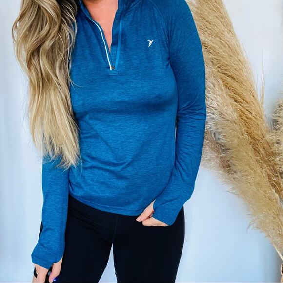 OLD NAVY ACTIVE Navy Blue Stripe Long Sleeve Half Zip Tight Sweater Shirt Gym S - Picture 1 of 8